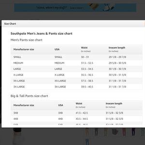 southpole size chart